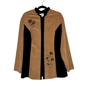 Vintage Y2K Colorblock Faux Suede Longline Jacket Size 18 Embroidered Floral‎